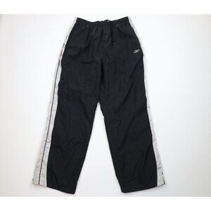 Vintage Reebok Mens XL Faded Color Block Lined Wide Leg Windbreaker Pants Black